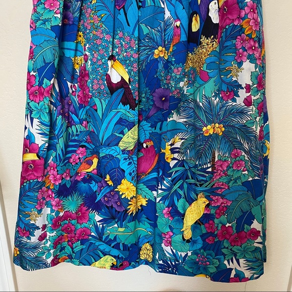 VINTAGE Jos A Bank tropical bird pleat midi skirt - Picture 9 of 13